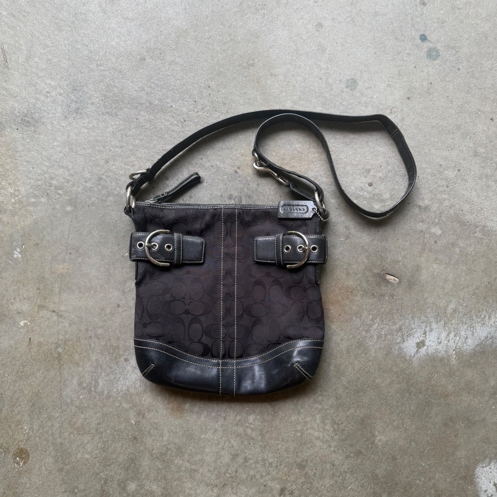 Coach Black Signature Jacquard Leather Crossbody Messenger Bag